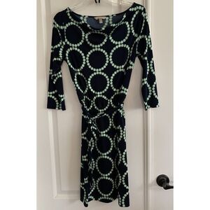 Banana Republic Womens XS Blue Polyester 3/4 Sleeves Cowl Neck Knee Length Dress